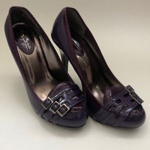 Purple loafer style stilettos